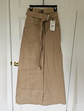 Zara Wide-Leg High-Waist Chinos in Khaki with Belt